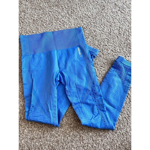 Gymshark Energy Seamless Cropped Leggings Blue Size Medium - Picture 1 of 7